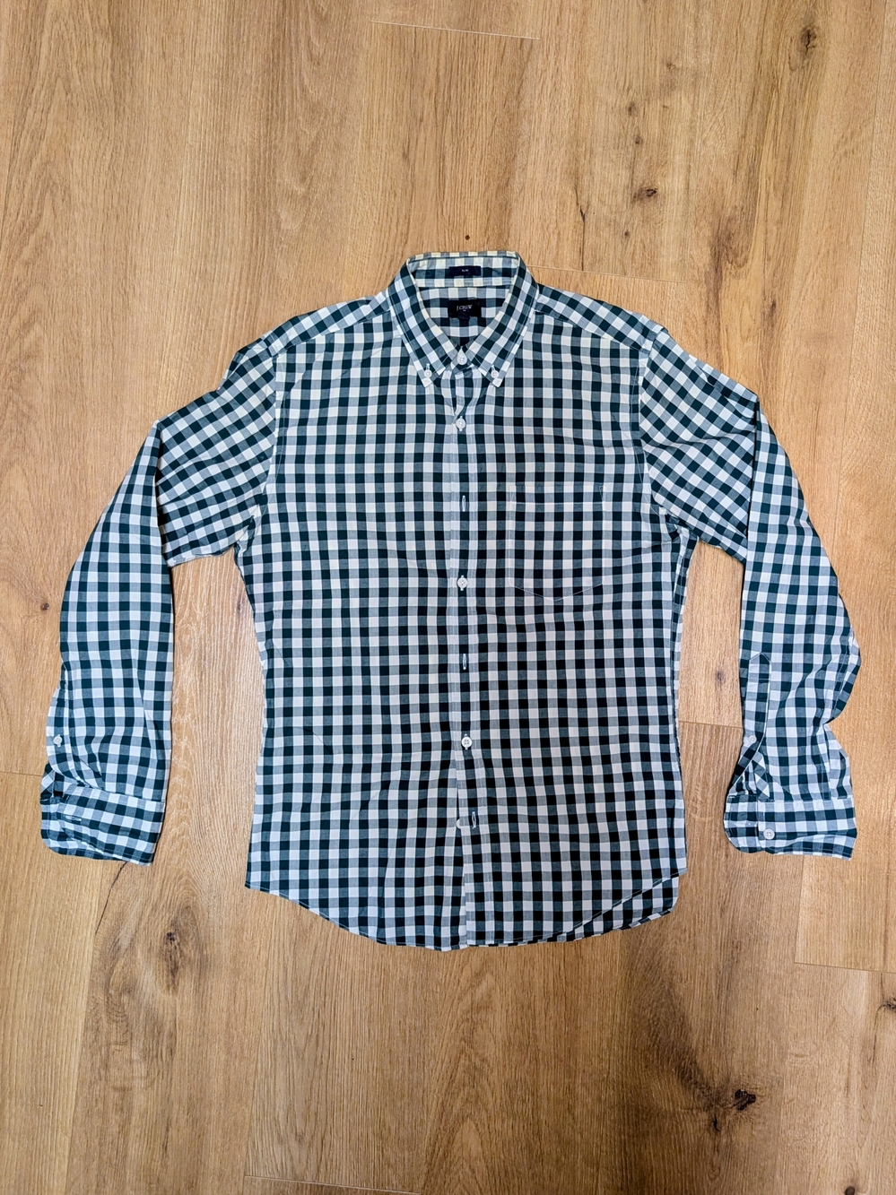 J. Crew Men's Slim Fit Green/White Gingham Button-Down Shirt M